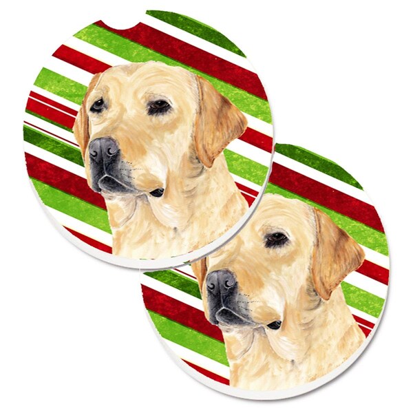 Carolines Treasures Labrador Candy Cane Holiday Christmas Set of 2 Cup Holder Car Coaster SC9336CARC - main